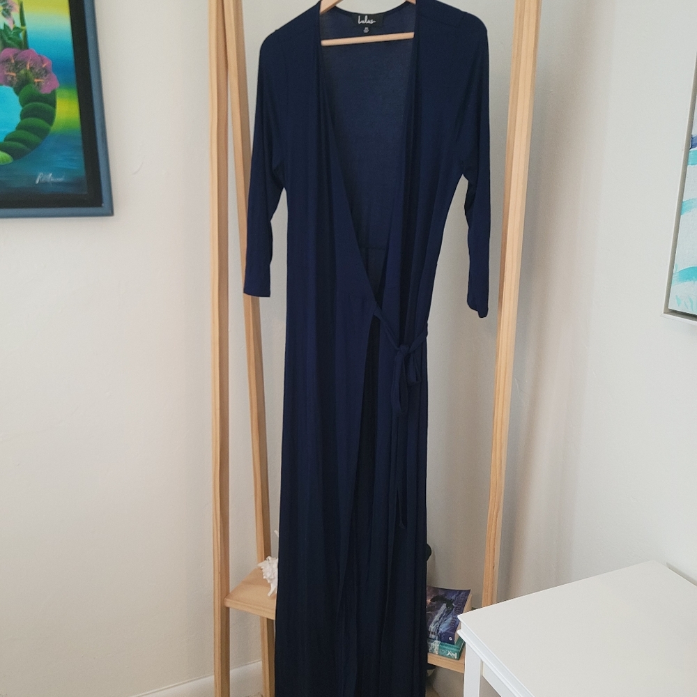 Lulu's Garden District Navy Blue Maxi Wrap Dress